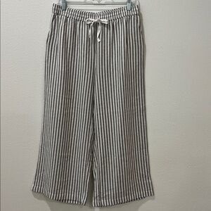 Caslon Striped Wide-Leg Pull On Pants Linen Blend Sz M